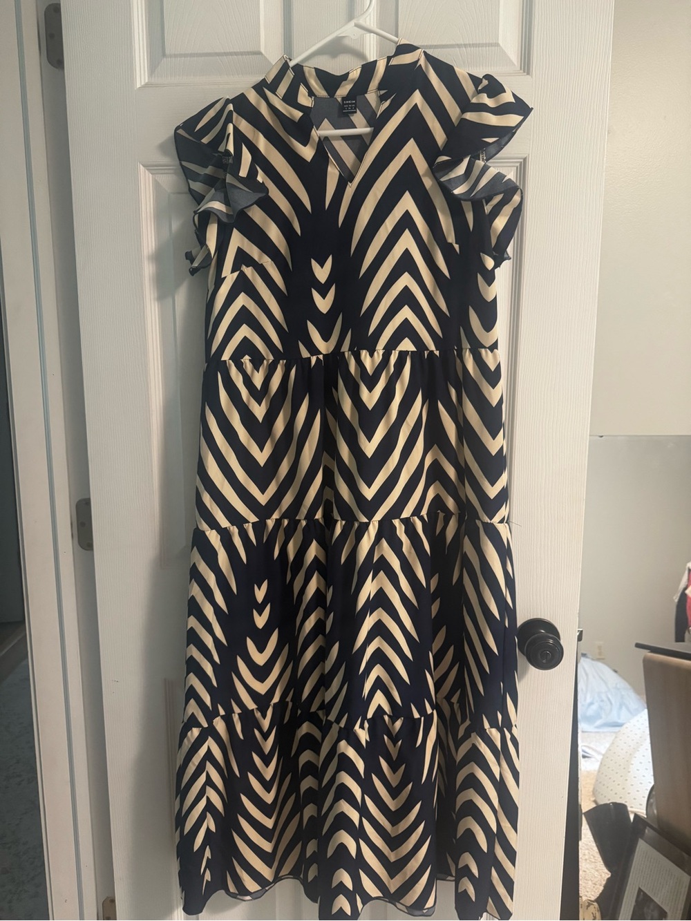 SHEIN Navy and Cream Chevron Tiered Maxi Dress